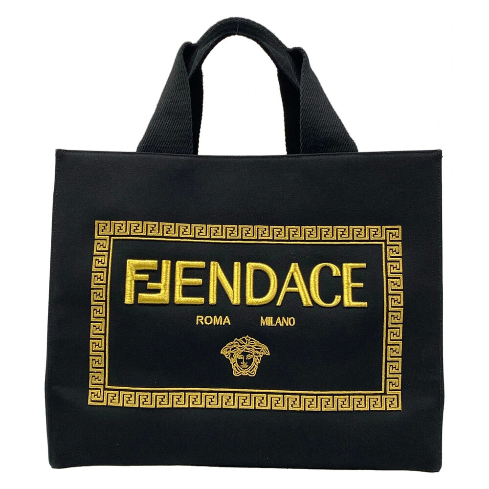 Fendace Black Gold Canvas Tote Bag #305712F10B